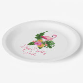 Custom Happy Geburtstag Party Tropical Flamingos Pappteller (Schrägansicht)