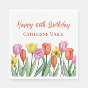 Custom Happy Geburtstag Pastel Spring Tulip Serviette