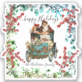 Custom Happy Holidays Chic Rustic Vintag Ephemera Aufkleber (Vorderseite)