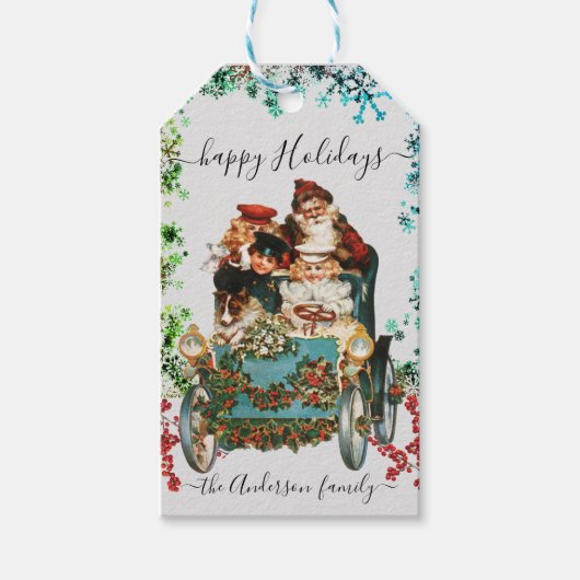 Custom Happy Holidays Chic Rustic Vintag Ephemera Geschenkanhänger (Vorderseite)