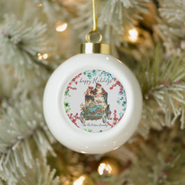 Custom Happy Holidays Chic Rustic Vintag Ephemera Keramik Kugel-Ornament