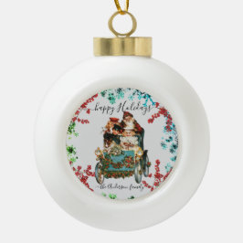 Custom Happy Holidays Chic Rustic Vintag Ephemera Keramik Kugel-Ornament