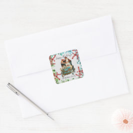 Custom Happy Holidays Chic Rustic Vintag Ephemera Quadratischer Aufkleber