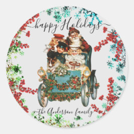 Custom Happy Holidays Chic Rustic Vintag Ephemera Runder Aufkleber