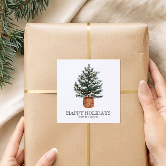 Custom Happy Holidays Cute Boho Christmas Tree Quadratischer Aufkleber
