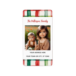 Custom Happy Holidays Fun Plaid Red Green Photo Adressaufkleber