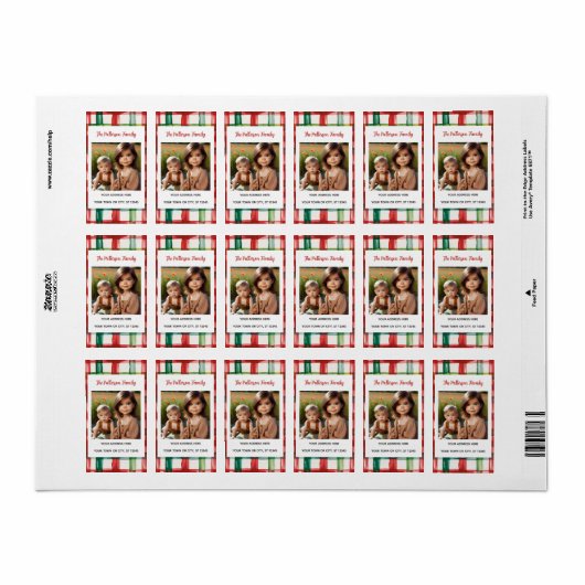 Custom Happy Holidays Fun Plaid Red Green Photo Adressaufkleber (Vorne)