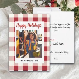Custom Happy Holidays Fun Plaid Red Green Photo Feiertagskarte