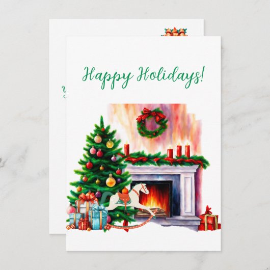 Custom Happy Holidays Gemütliche Scene Watercolor  (Vorne/Hinten)