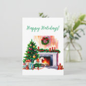 Custom Happy Holidays Gemütliche Scene Watercolor  (Stehend Vorderseite)