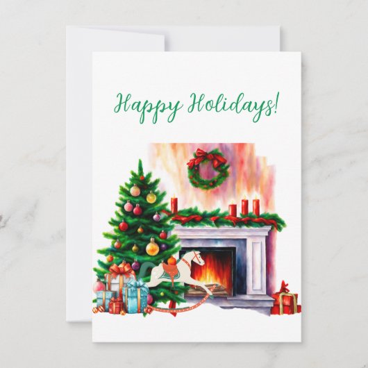 Custom Happy Holidays Gemütliche Scene Watercolor (Vorderseite)