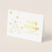 Custom Happy Holidays mit Baum und Schneeflocken Folienkarte (Vorderseite)