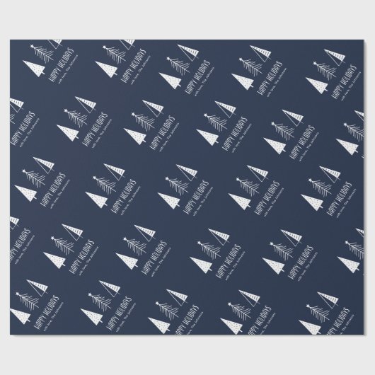 Custom Happy Holidays Navy festliche Spruce Geschenkpapier (Flach)