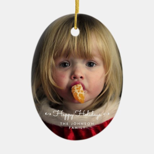 Custom Happy Holidays Oval Christmas Tree Ornament (Vorne)