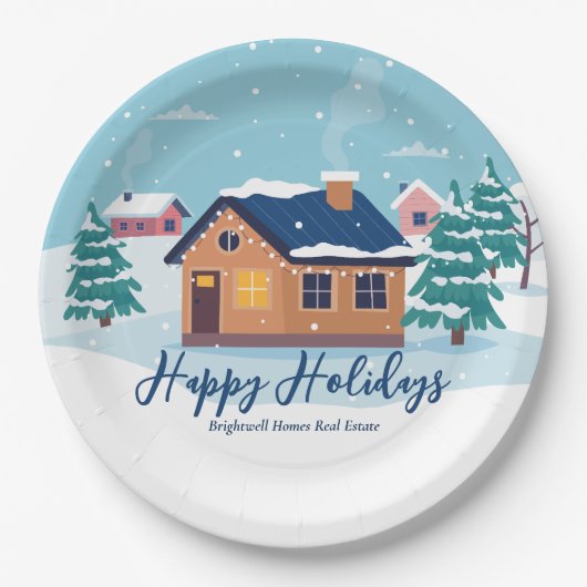 Custom Happy Holidays Real Anwesen Company Party Pappteller (Vorderseite)