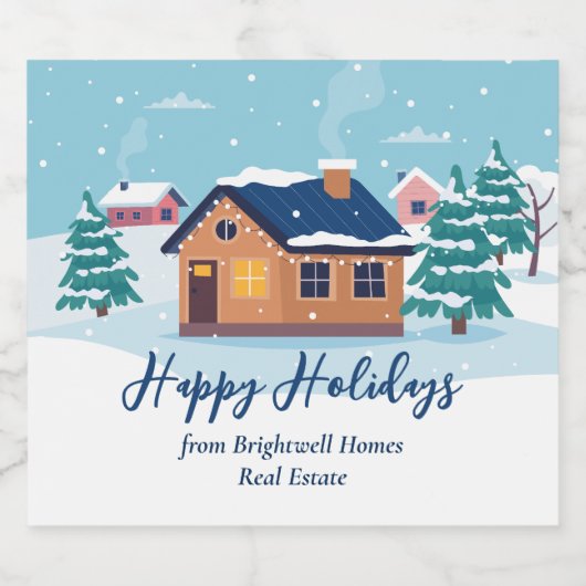 Custom Happy Holidays Real Estate Company Party Schaumweinetikett (Einzelnes Label)
