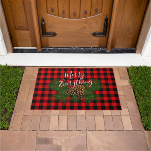 Custom Happy Holidays Red Black Karos Cabin Fußmatte