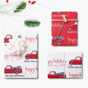 Custom Happy Holidays, Red Vintag Truck Weihnachte Geschenkpapier Set