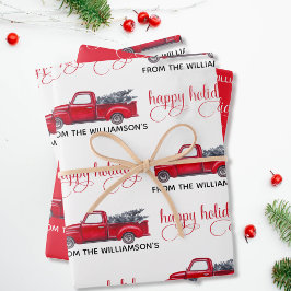 Custom Happy Holidays, Red Vintag Truck Weihnachte Geschenkpapier Set