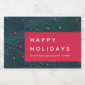 Custom Happy Holidays Spruce Berries Modern Red Schaumweinetikett (Einzelnes Label)