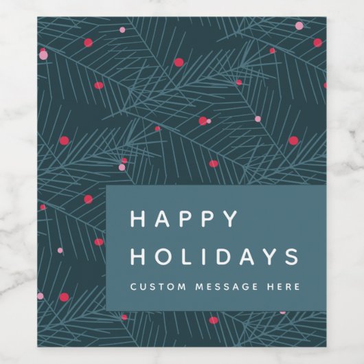 Custom Happy Holidays Spruce Berries Moderne Weinetikett (Einzelnes Label)