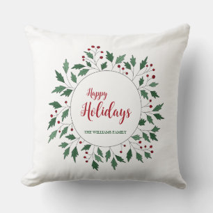 Custom Happy Holidays Wreath Throw Kissen