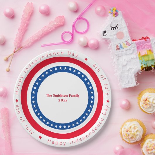 Custom Happy Independence Day Red White Blue Pappteller (Party)