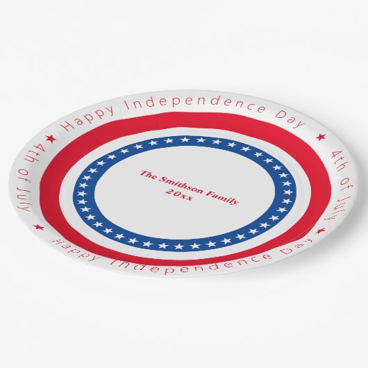 Custom Happy Independence Day Red White Blue Pappteller (Schrägansicht)