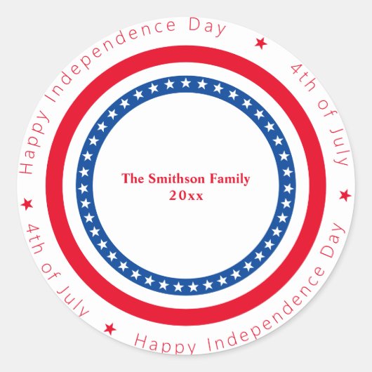 Custom Happy Independence Day Red White Blue Runder Aufkleber (Vorderseite)