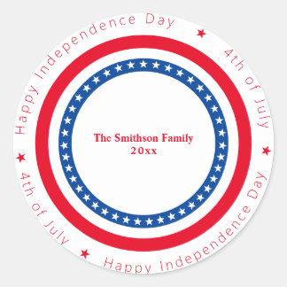 Custom Happy Independence Day Red White Blue Runder Aufkleber