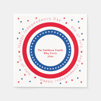 Custom Happy Independence Day Red White Blue Stars Serviette