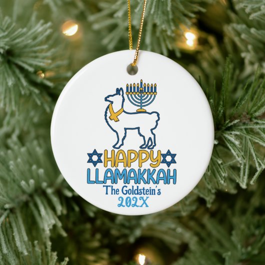 Custom Happy Llamakkah Happy Hanukkah Keramik Ornament (Baum)