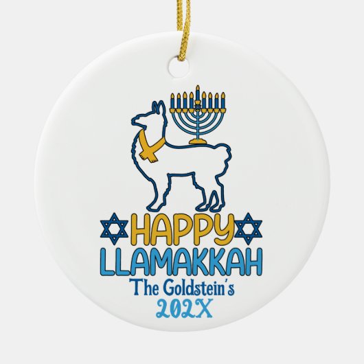 Custom Happy Llamakkah Happy Hanukkah Keramik Ornament (Vorne)