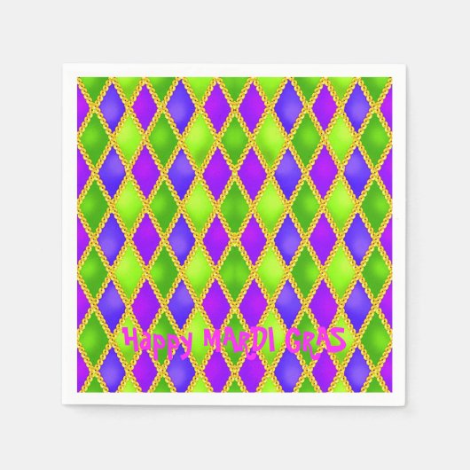 Custom Happy MARDI GRAS Diamonds Disposable Paper Serviette (Vorderseite)