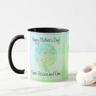 Custom Happy Mother's Day line art green Rose Tasse