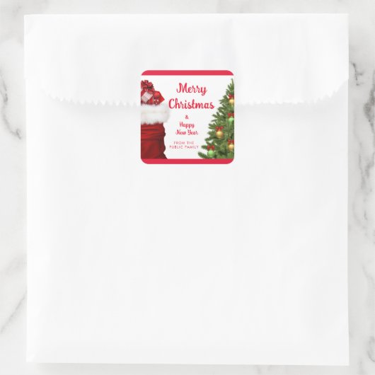Custom Happy New Year Merry Christmas Red Quadratischer Aufkleber (Tasche)