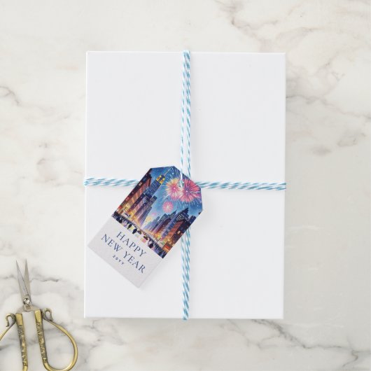 Custom Happy New Year New York City Fireworks Geschenkanhänger (Mit Garn)
