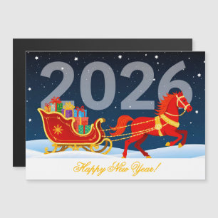Custom Happy New Year of the Red Fiery Horse 2026 Magnetkarte