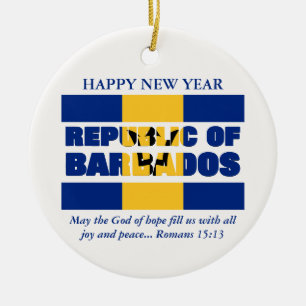 Custom Happy New Year Republik Barbados Keramik Ornament