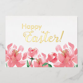 Custom Happy Oaster Floral Peonies Real Gold Folien Feiertagskarte