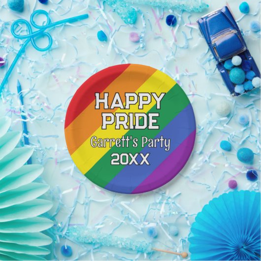 Custom Happy Pride LGBT Gay Pride Party Rainbow Pappteller (Party)