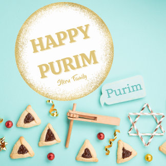 Custom Happy Purim Gold Glitzer Elegant Runder Aufkleber