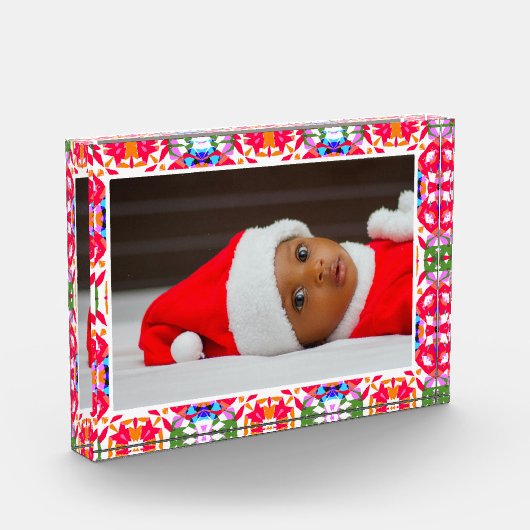 Custom Happy Red Bright Green Christmas Keepake Fotoblock (Links)