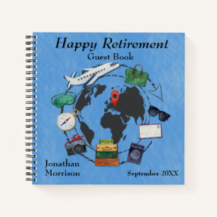 Custom Happy Retirement Travel Themed Guest Notizblock