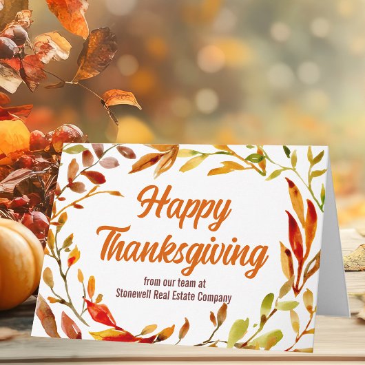 Custom Happy Thanksgiving Autumn Leaves Company Karte