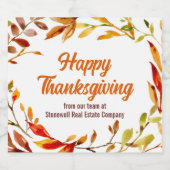 Custom Happy Thanksgiving Autumn Leaves Company Schaumweinetikett (Einzelnes Label)
