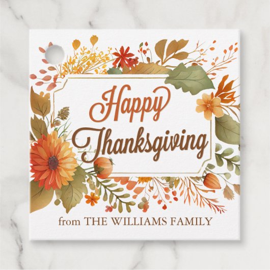 Custom Happy Thanksgiving Fall Blume Party Geschenkanhänger (Vorderseite)