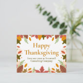 Custom Happy Thanksgiving Fall Business Marketing Postkarte (Stehend Vorderseite)