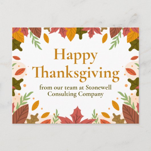 Custom Happy Thanksgiving Fall Business Marketing Postkarte (Vorderseite)