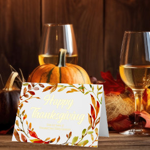 Custom Happy Thanksgiving Fall Leaf Business Gold